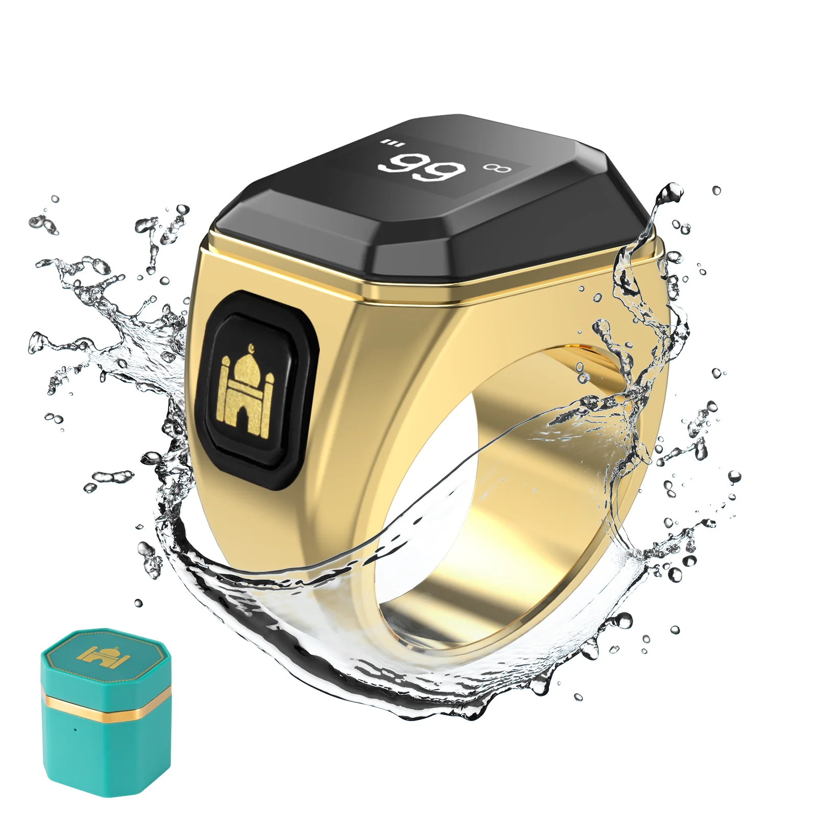 Waterproof IPX8 Zikr Alloy Muslim Tasbih Counter Online Azan Sunrise Alarm Clock Smart Ring
