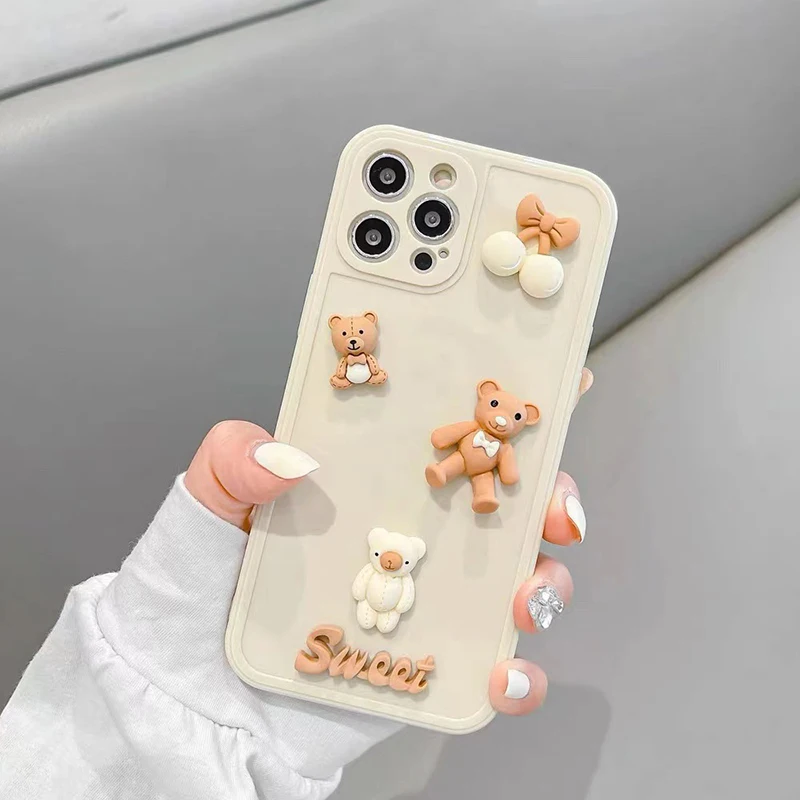 New Arrivals Mini 13 Pro Max Cute Bear Silicone+Tpu Anime Phone Case For iphone 13