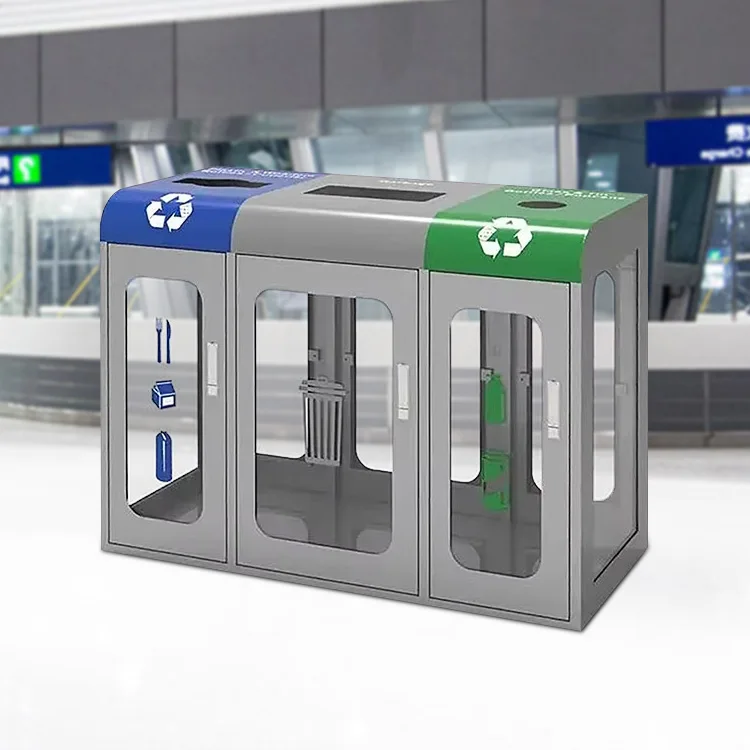Factory Custom 3 Compartment Trash Bin Galvanized Steel Garbage Can Sanitation Containers Recycling Bin