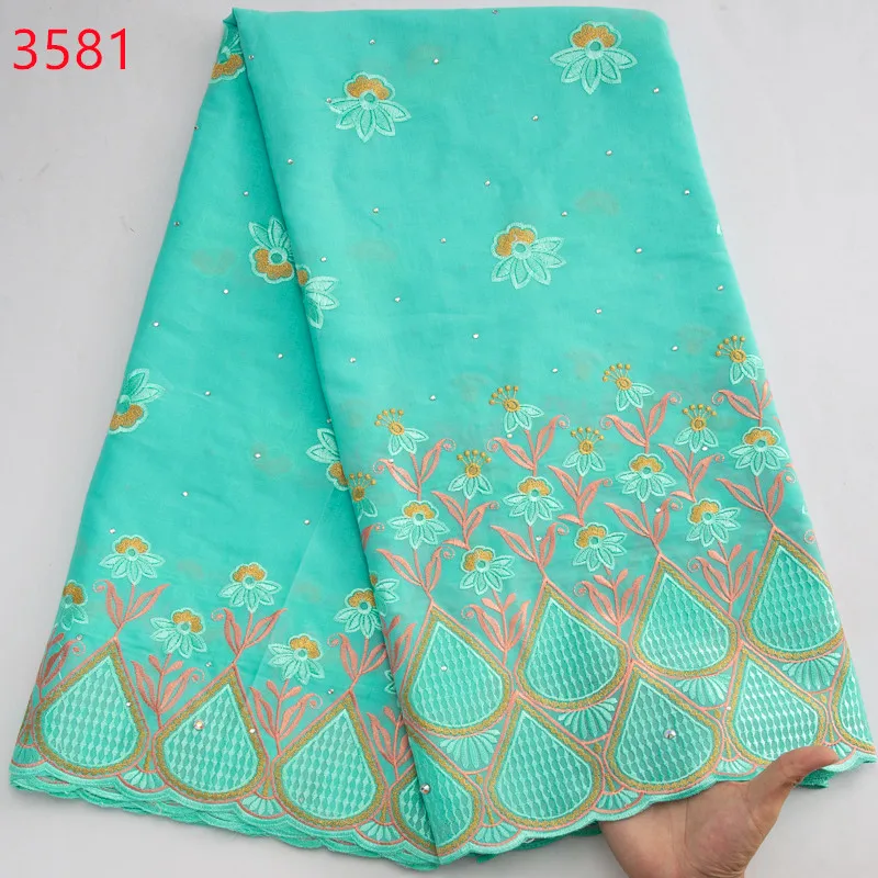 3581 Popular Nigerian Cotton Lace Flower Voile Lace Tissu Fabric New Lafaya Style Lace Fabric with Rhinestones For clothing
