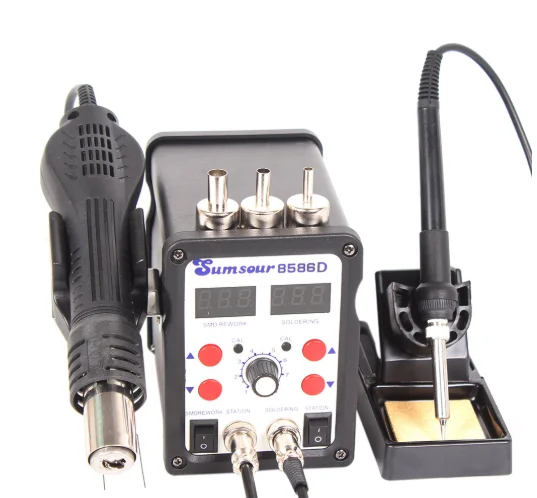 New SMD Solder Station Soldering Iron Hot Air Het Gun 8586D 2in1 110V / 220V ESD BGA Rework Welder Desoldering Repair with Tools