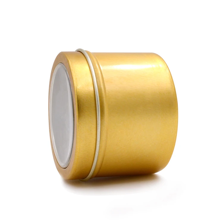 Food grade 100ml airtight metal tea container Gold color screw top round tea tin can with PVC window aluminum jar