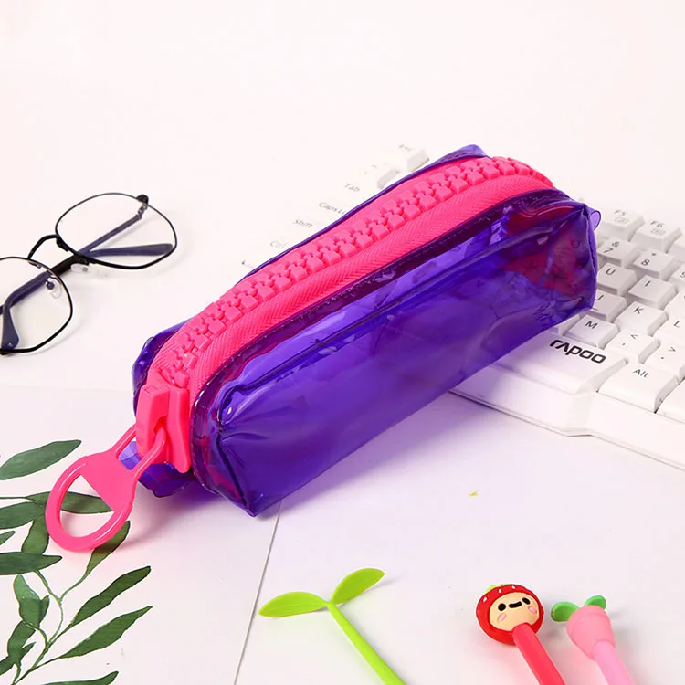 
Big plastic zipper hanging red purple girls pencil storage bags waterproof pvc pencil bags jelly pencil case 