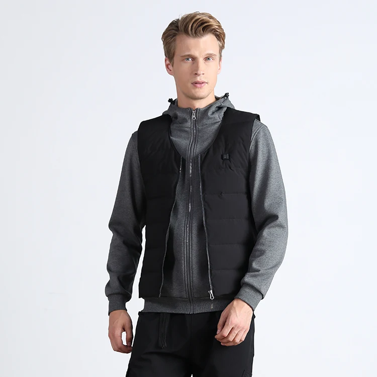 
 Безрадиационный зимний чистый черный мужской пуховой жилет с электроподогревом Одежда Мужской жилет с подогревом  