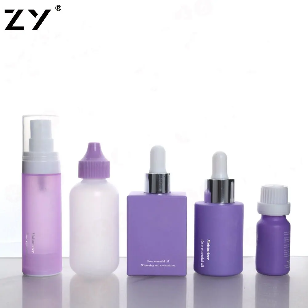 Child Resistance 15ml 1oz 30ml Luxury Square Purple Gold Pump Glass Bottle For Eye Serum Essential Oil Dropper Bottles Bulk