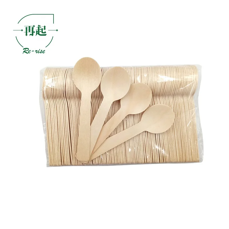 10cm or 100mm or 4 Inch Small Mini Lovely Eco-friendly Disposable Biodegradable Birch Wood Round Ice Cream Spoon