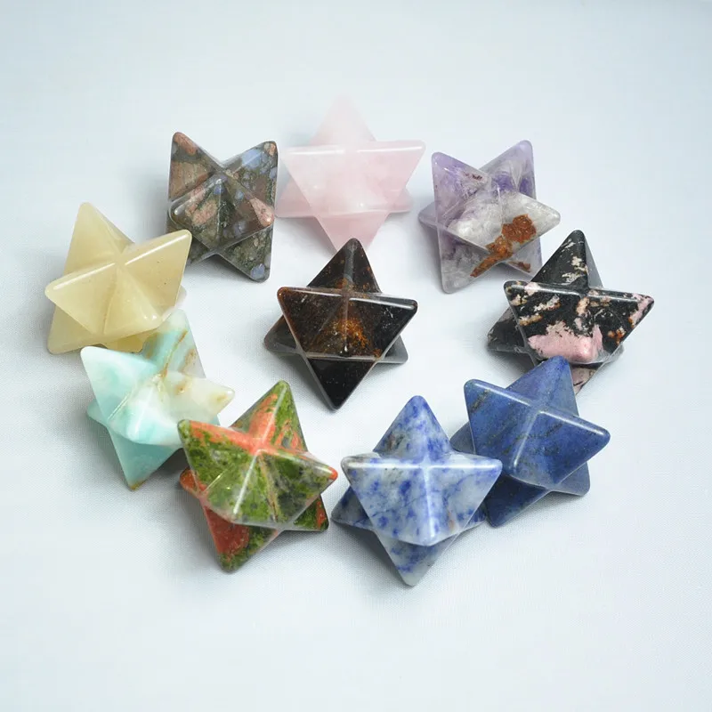 
Hot new Natural quartz reiki gemstone carving crystal Merkaba star as gift for boyfriend 