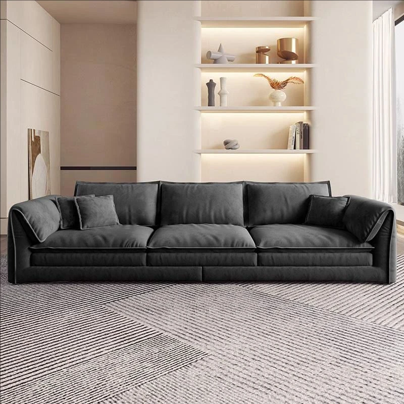 Italian High-End Designer Sofa Foshan Furniture Light Luxury Tufted Fabric Three-Seater for Apartment Workshop Use Luxury Villas