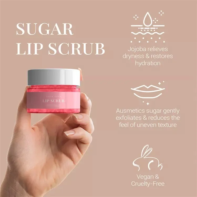 OEM Private Label Lip Care Exfoliating Repair Moisturizing Organic Jojoba Sugar Lip Scrub With Logo