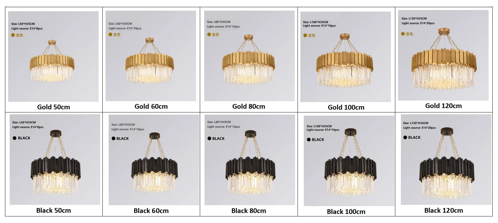 American Luxury Round Gold Black Crystal Ceiling Lamp Chain Pendant Light Modern Crystal Pendant Chandelier Lamp