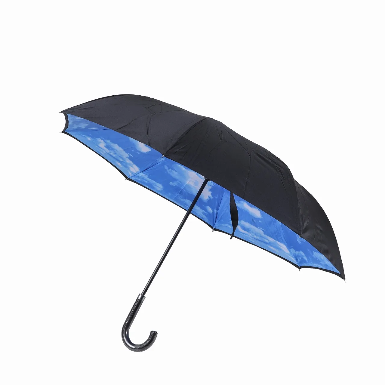 23inch blue sky and white cloud inside umbrella luxury double layer fabric umbrella curved plastic handle  Reverse Umbrella