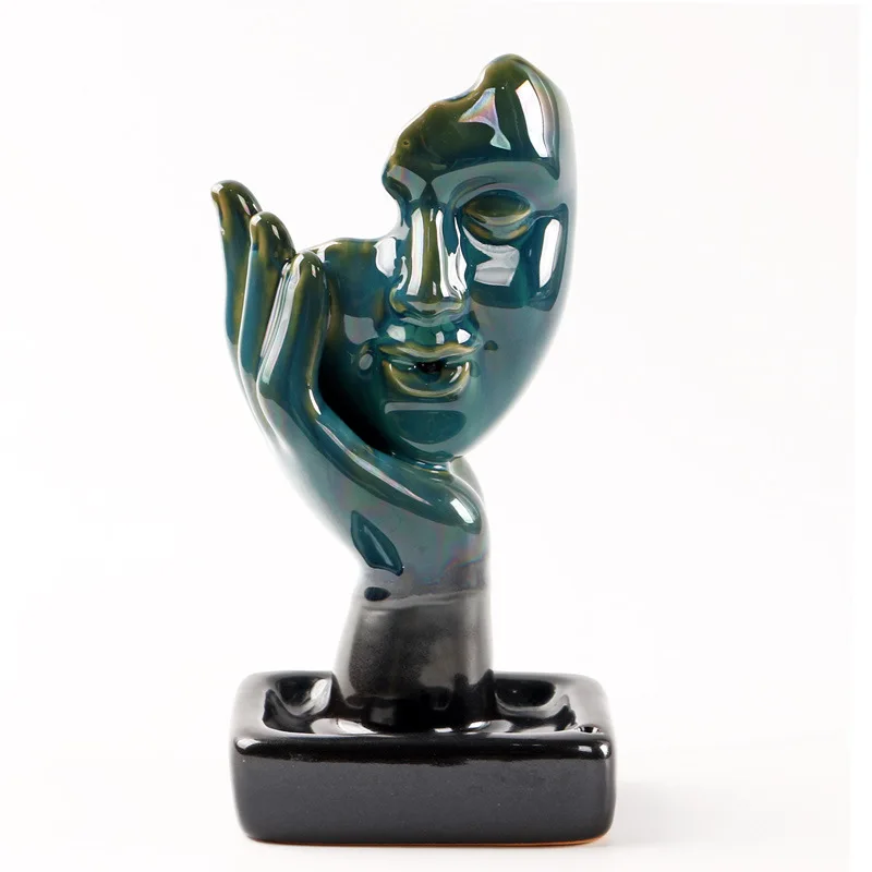 Nordic Modern Minimalist Ceramic Backflow Incense Burner Girl Face Decorative Silence is Gold Lover Statues Desk Decor