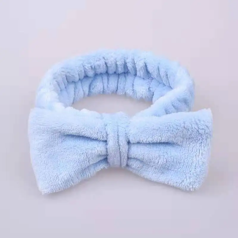 Customized Solid Color Fluffy Elastic Princess Bow Headbands For Washing Face