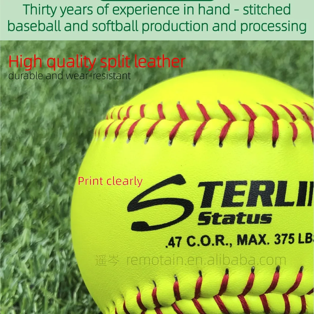Custom Logo Professional Softball 12 inch PU/Cork core yellow split leather sports game training softball balls Standard Size