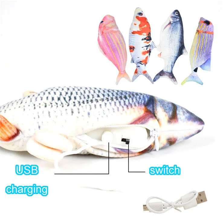 Wholesale Soft Short Plush Chemical Fiber Material wiggling USB Fish Toy Flippity Electronic Interactive Cat Dog Pet Toy