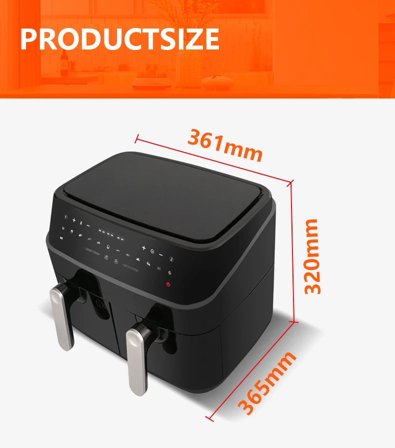 Ukninja Wholesale Dual Air Fryer Freidora De Aire Digital Oven Air Fryer Lcd Display Electric Smart Dual Basket 6l 8l 9l OEM