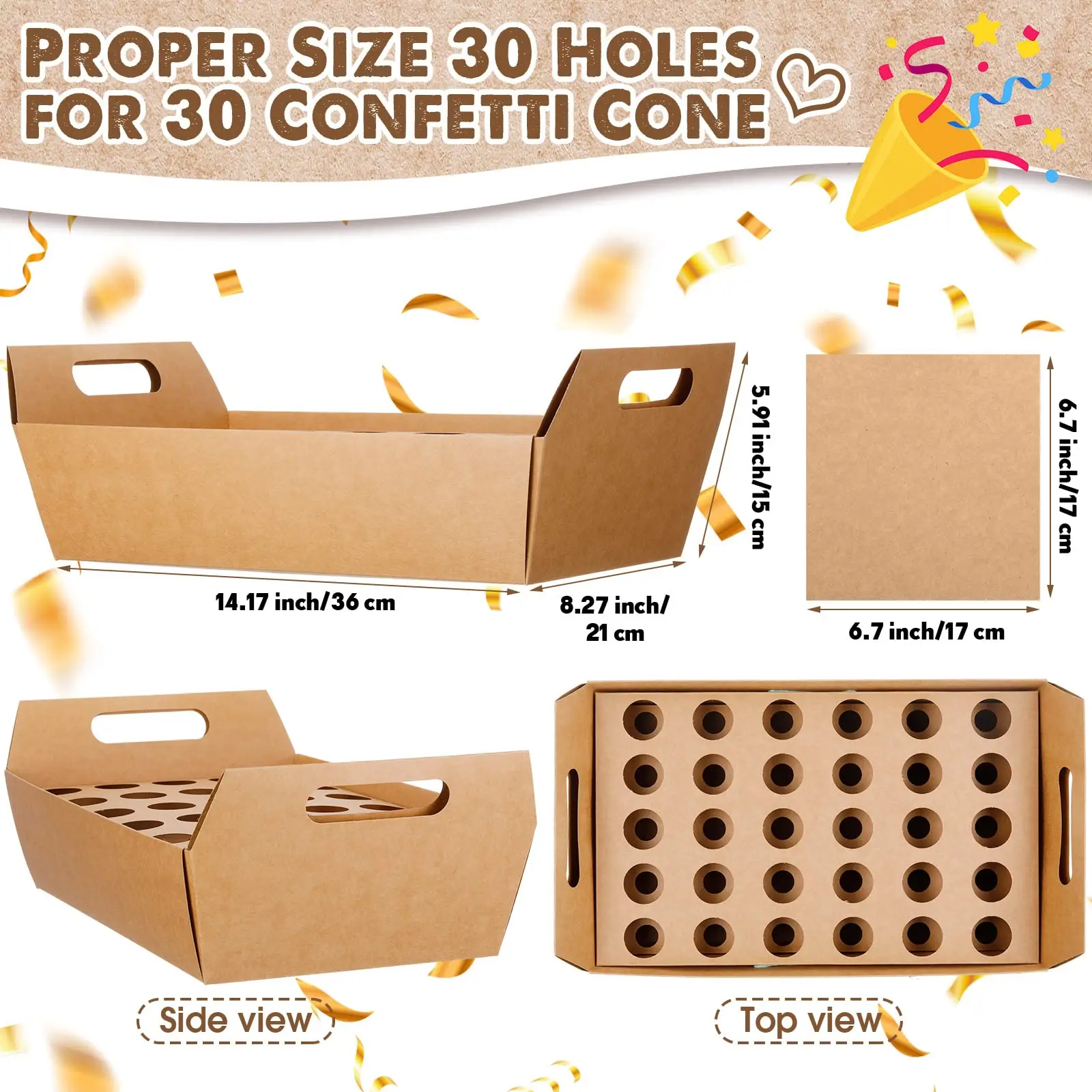 Custom Wedding Confetti Cone Kraft Paper Stand Tray Cone Holder Box
