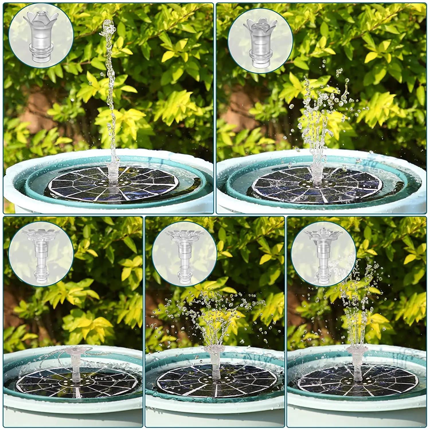 AISITIN 5.5W LED Solar Fountain Pump with Lights for Garden, DIY 100% Glass Solar Panel Powered Water Fountain with 16 Nozzle