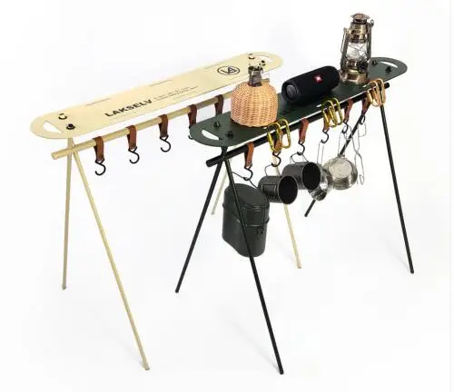 ultralight outdoor camping aluminum alloy tableware cookware rack storage tripod hanger with hood