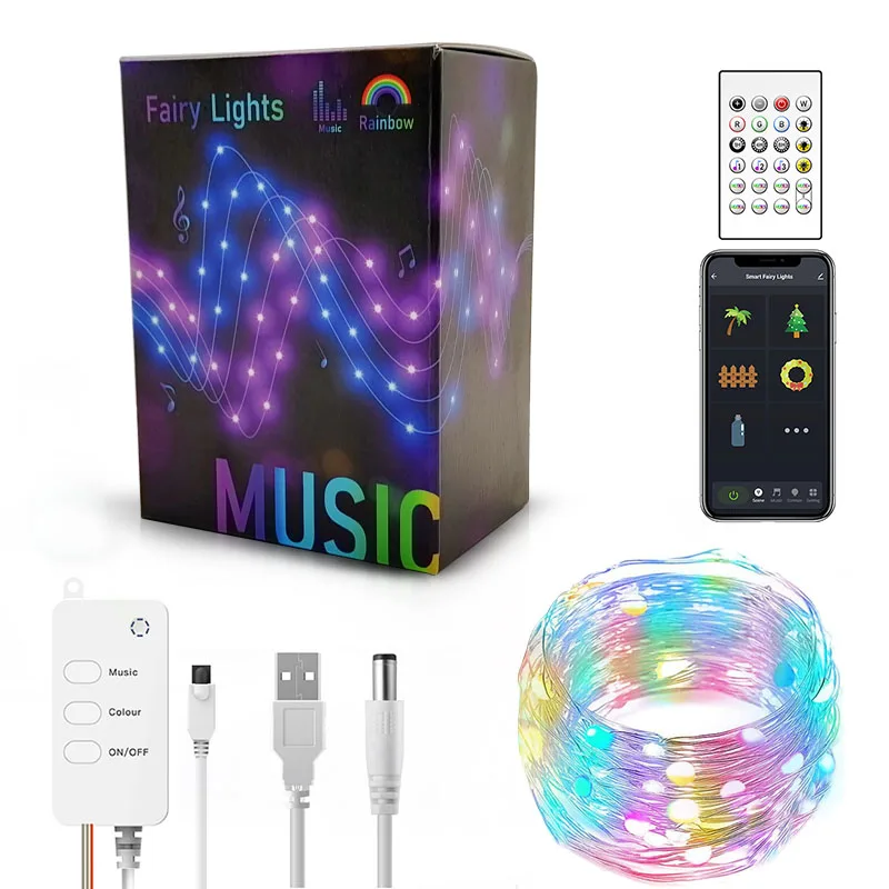 
Christmas Fairy String Lights Christmas RGBIC WIFI BLT APP Control For Backyard Living Room Garden Decoration Outdoor 16ft 