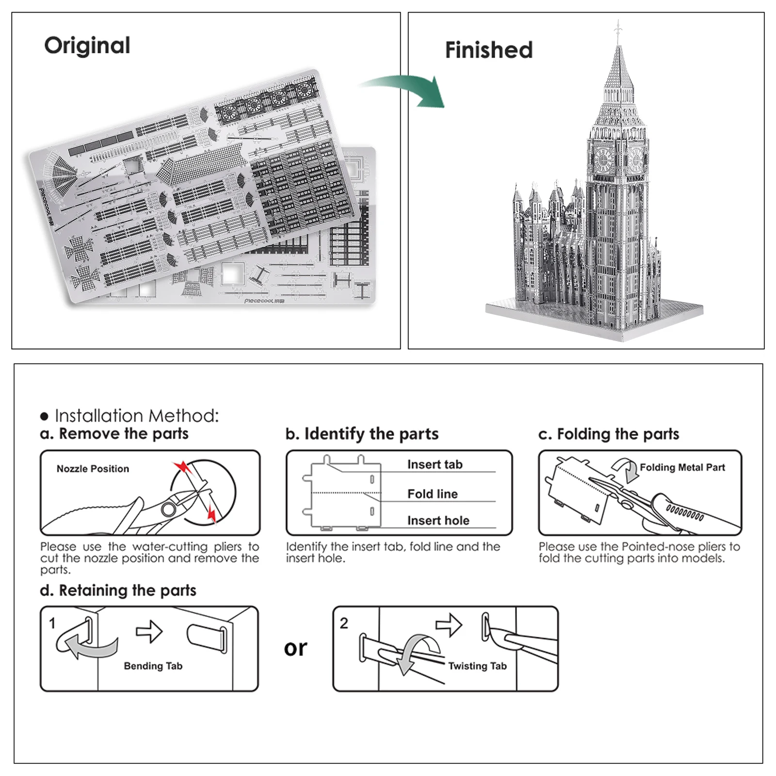 Piececool BIG BEN DIY Architectural Building Scale Model 3DJigsaw Puzzle For Teens And Adults