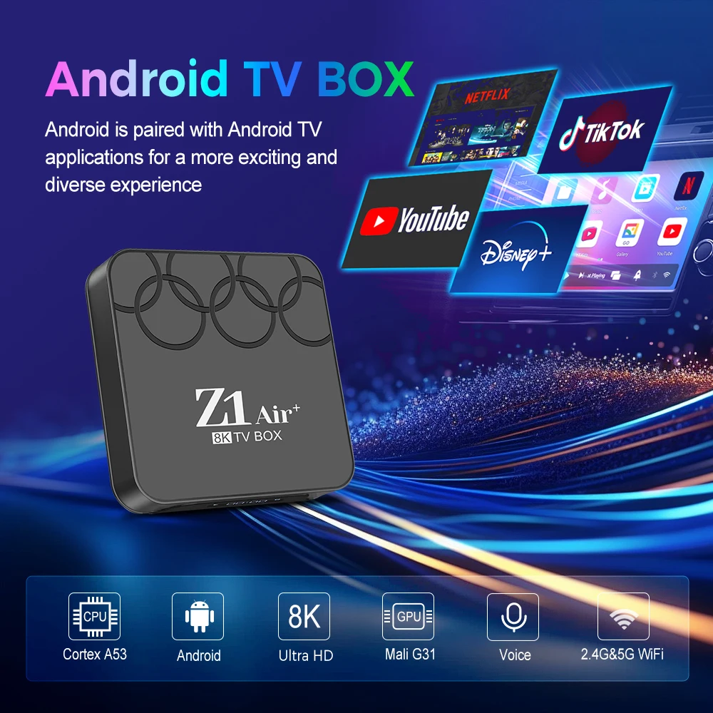 Android 10 Z1 Air+ Allwinner H313  BT Voice Remote 2GB 16GB Dual 5G WiFi Media Player Set Top Box
