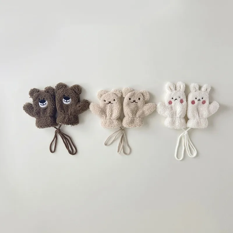 1-4y Baby Winter Thicken Mittens Cartoon Warm Kids Mittens with String