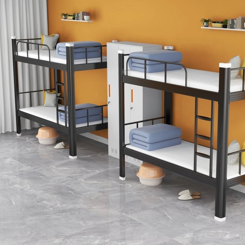 YML Knock-Down Dormitory Iron Double Bunk Bed Frame With Stairs Bedroom Metal Bunk Beds For Adult