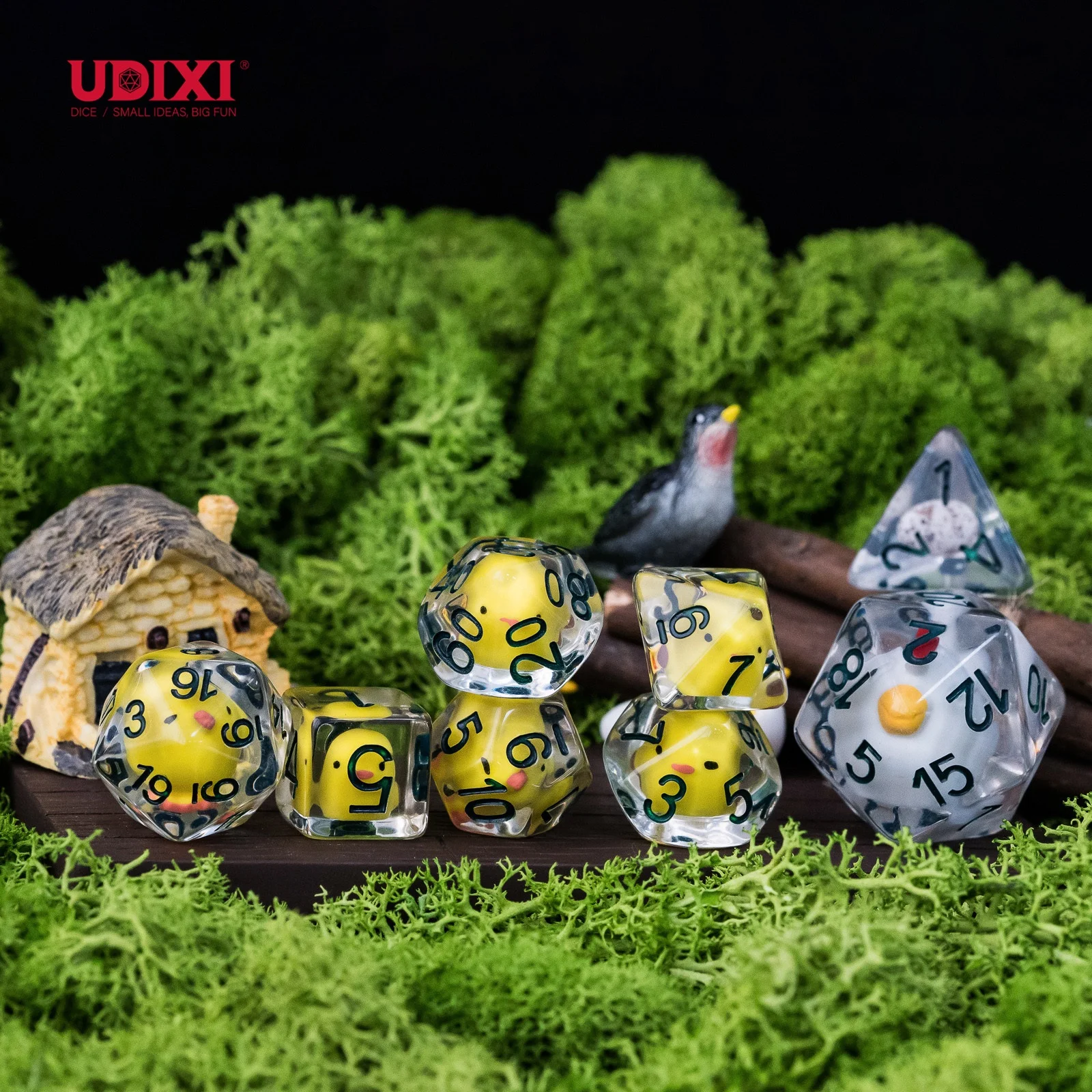 Udixi Plastic Polyhedral custom logo rpg dungeons and dragons d&d resin Chicken Family dice game set