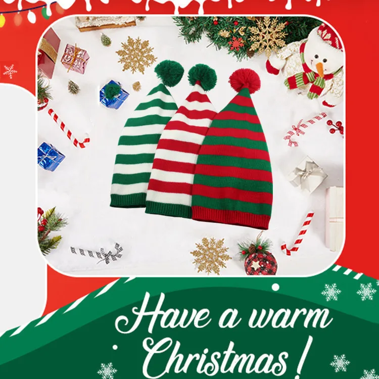 Winter Christmas Beanie Santa Hat Red and Green Knit Crochet Cap Santa Beanies Gift Family Christmas Hat for Adults and Kids