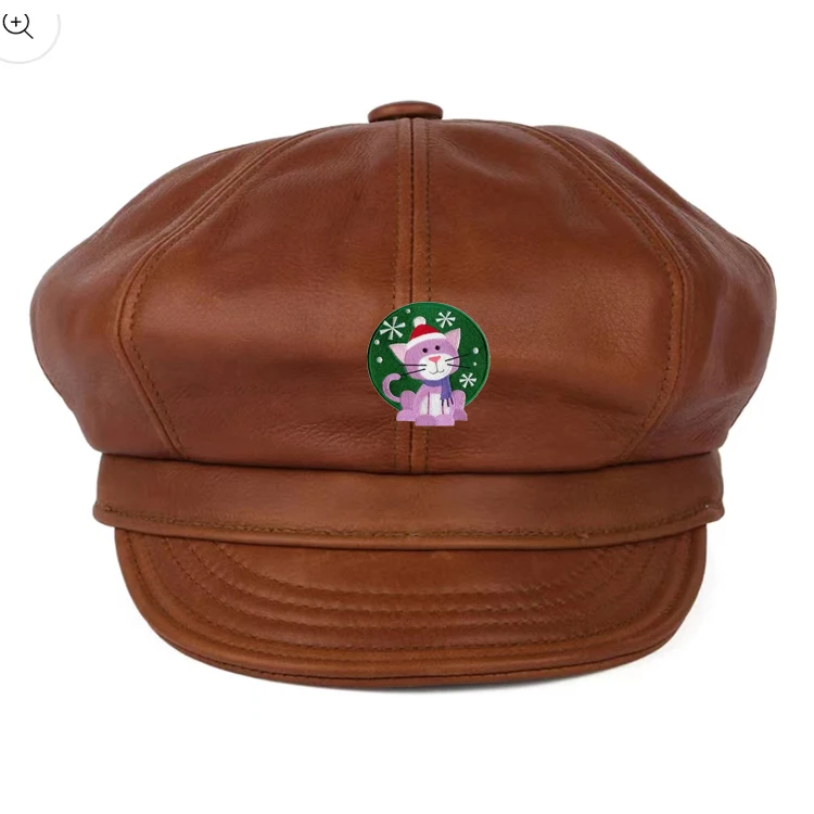 Wholesale PU newsboy Flat Ivy Cap Gatsby Driving Fishing 8 Panel Cabby leather beret hat for men