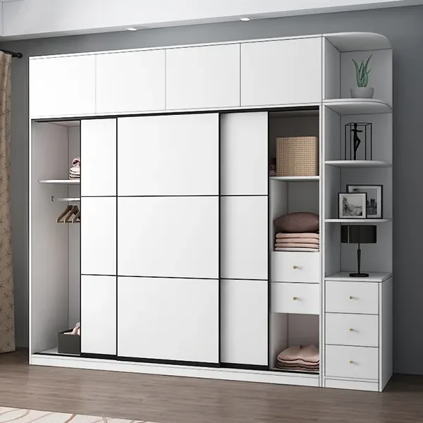 Wholesale customization storage cabinet bedroom sliding door MDF bedroom wardrobe furniture for small house wardrobe