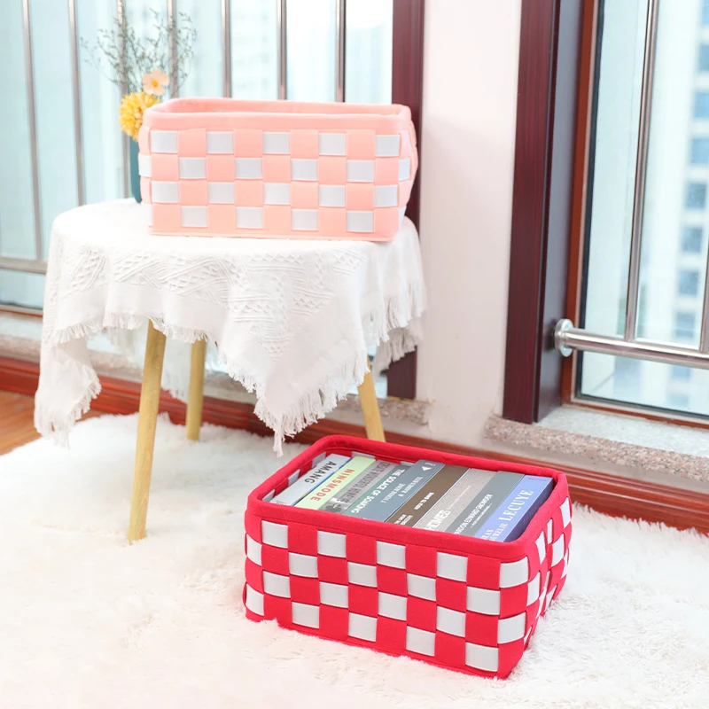 home storage organization Foldable Felt Storage Boxes with Handle Woven Storage container Rectangular Baskets and felt organizer