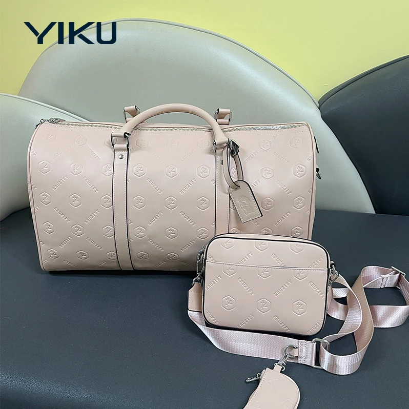 Luxury Brand Custom PU Duffle Bag Full Embossed Monogram Vegan Leather Large Unisex Weekender Luggage Gym Bag Custom Fashion