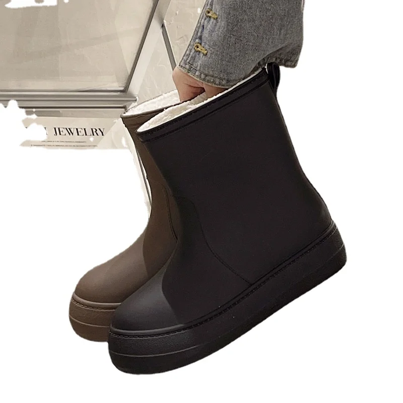 New fashion rain shoes women adult warm rain boots non-slip water shoes rubber shoes