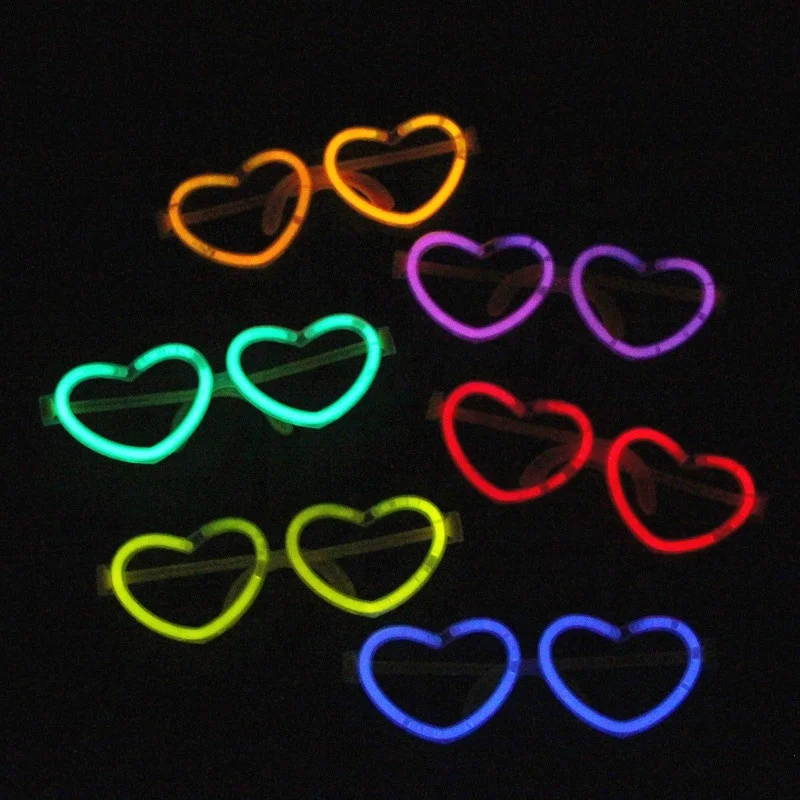Party concert bar Neon Heart Shape glow glasses toys for christmas Plastic glow in dark light up glasses