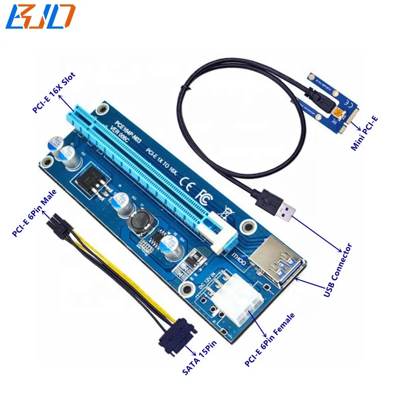 Переходник PCI-E 16X на X1 Mini PCIe MPCIe GPU для видеокарты 0 6 м USB-кабель в