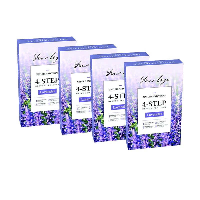 Private Label Oem Odm Lavender Scent Natural Foot Skin Care Set Detox Sea Salt Soak Pedi A Box 4 Step Spa Pedicure Kit