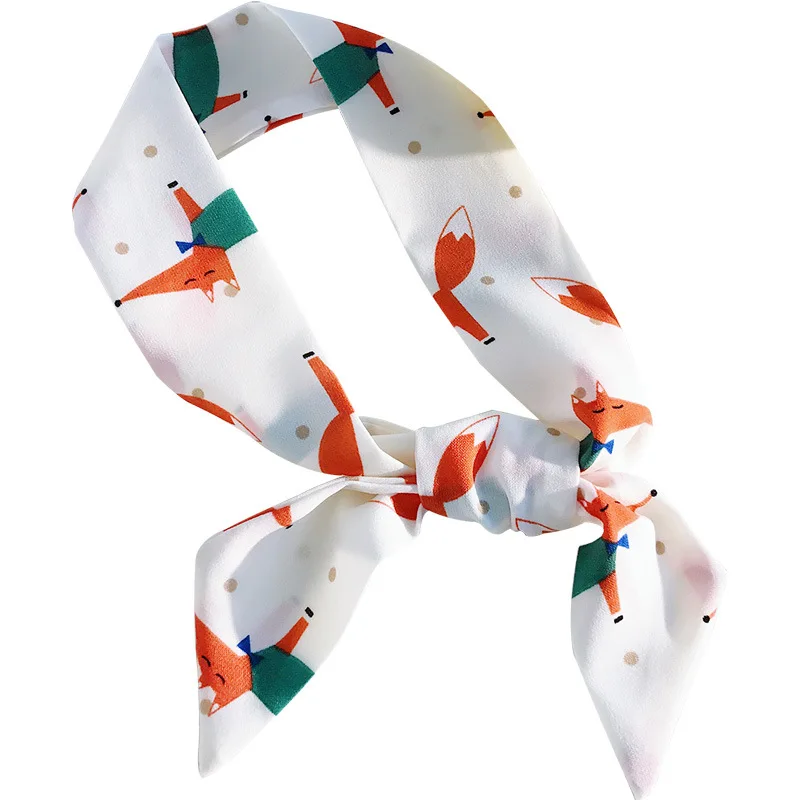 
2021 Cute Sweet Girls Animal Cartoon Fox Printing Headband Woman Soft Hairband Satin Scarf Printing For Ladies 