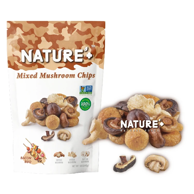 Manufacturer supplier supply low salt nutritious tasty crispy mushroom chips bacon bbq flavor