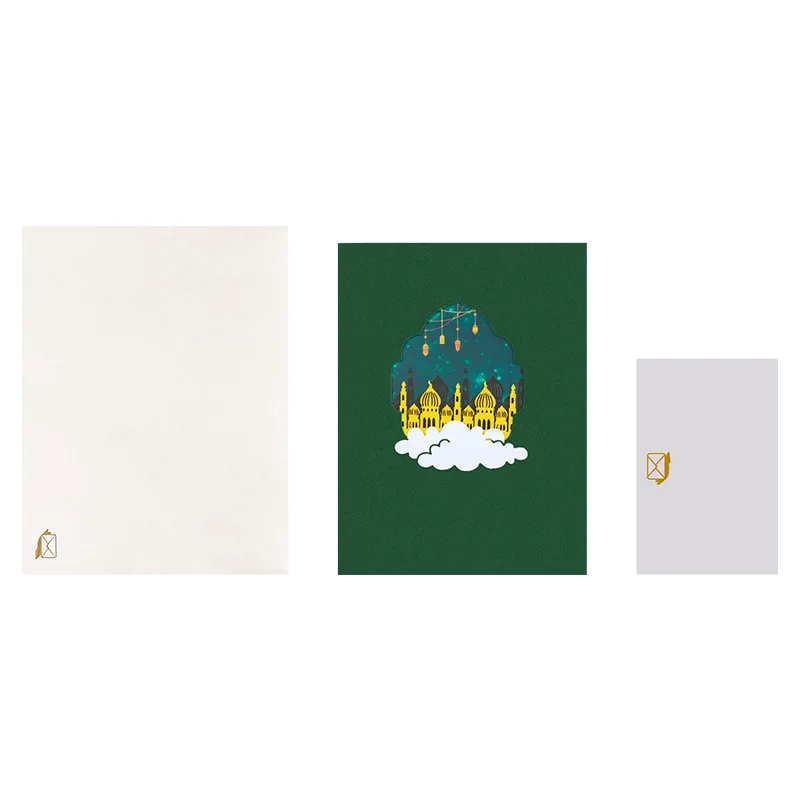 Muslim Festival 3D Moon Castle Greeting Cards Ramadan Kareem Pop Up Cards Eid Mubarak Gift Greeting Cards