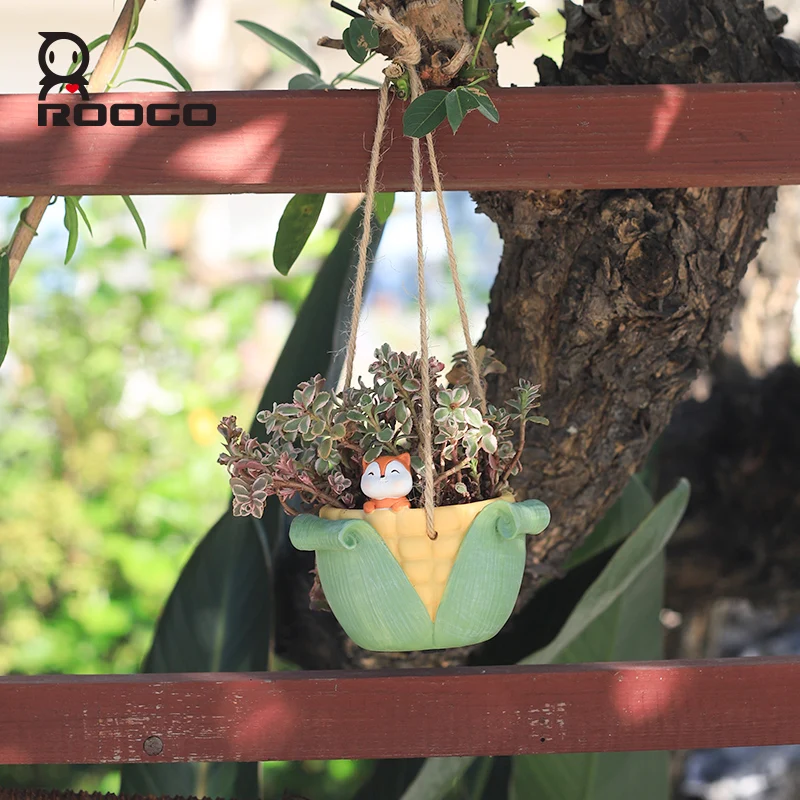 Roogo Corn And Green Mango Shape Hanging Flower Pot Functional Desk Planter Wall Decors