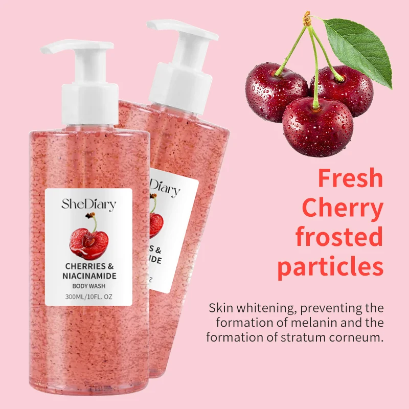 Private Label Refresh Fruit Skin Hydrating Body Wash Scrub Exfoliating Lightening Whitening Cherry Shower Gel