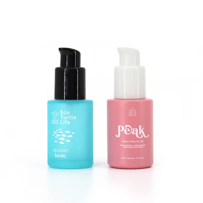 30Ml 50Ml Cylinder Skin Care Foundation Glass Bottle Pink Cosmetic Packaging Frosted Empty Serum Pump Lotion Bottle With Pump