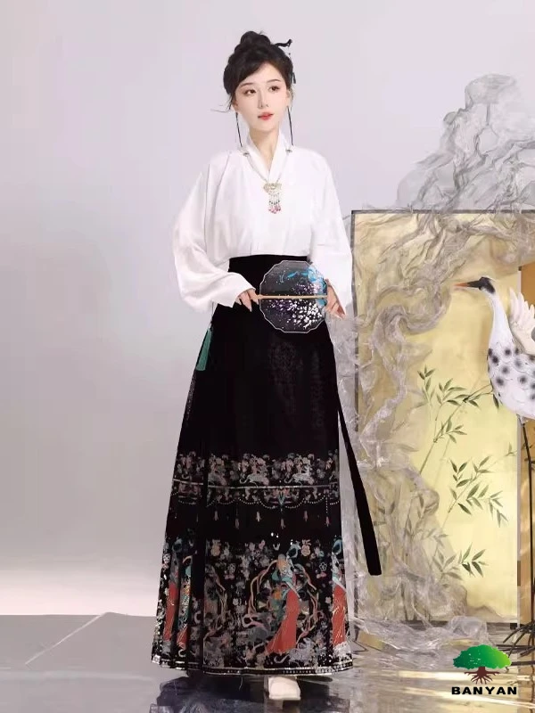 Dance Costumes Outfit Cross Neck Top Ming Dynasty Improved Mogao Caves Mural Elements Woven Gold Makeup Flower Horse Face Skirt