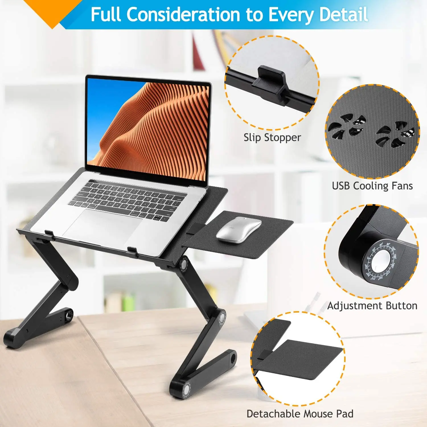Adjustable and Portable Laptop Stand with Cooling fans & Mouse pad.