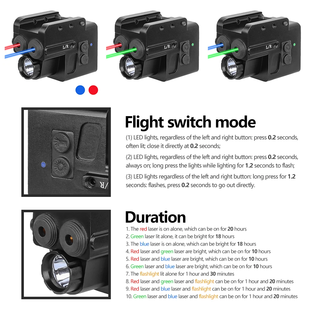 SPINA OPTICS Mini Laser Dual Sight LED Flashlight Color Red/Green/Blue Laser Flashlight for 20 mm standard Mount Accessories