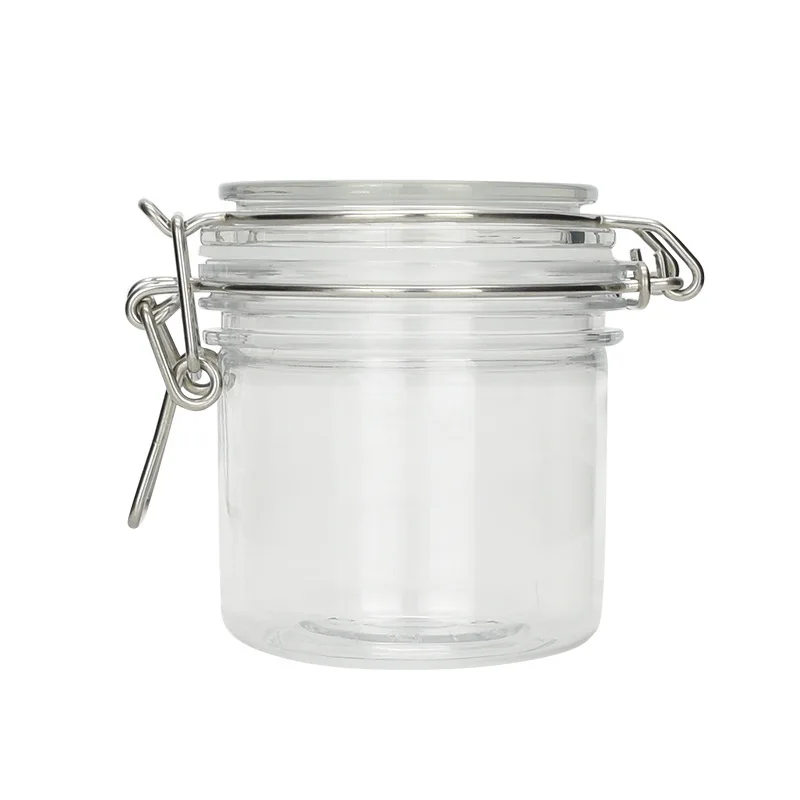 plastic matte black clear brown round pet smell proof air tight cosmetic containers spice stash jar with hinged lid for cookie