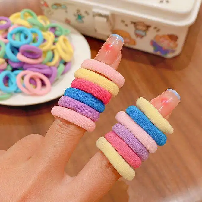 Discount Promotion New Customers 100 Strings A Can Korean Sweet Colorful Nylon High Elastic Head Rope Seamless Band Hair Ties