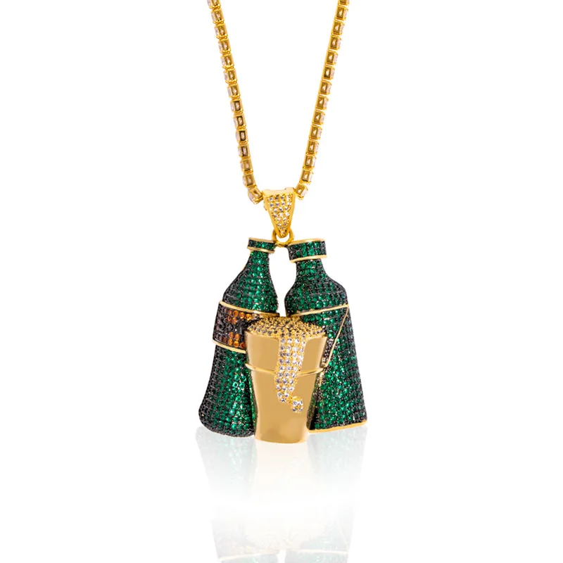 Hip Hop Iced Out Sprite Bottle Cup Pendant Necklace Crystal Inlaid Men Jewelry